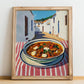 Goulash – White village Urban Café Scene, Hungarian Food Illustration, no-text version framed in wood