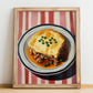Shepherd’s Pie – on Striped Tablecloth, British Food Poster, no-text version framed in wood