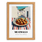 Meatballs – White village Street Café Scene, Italian Food Wall Art, set in oak frame