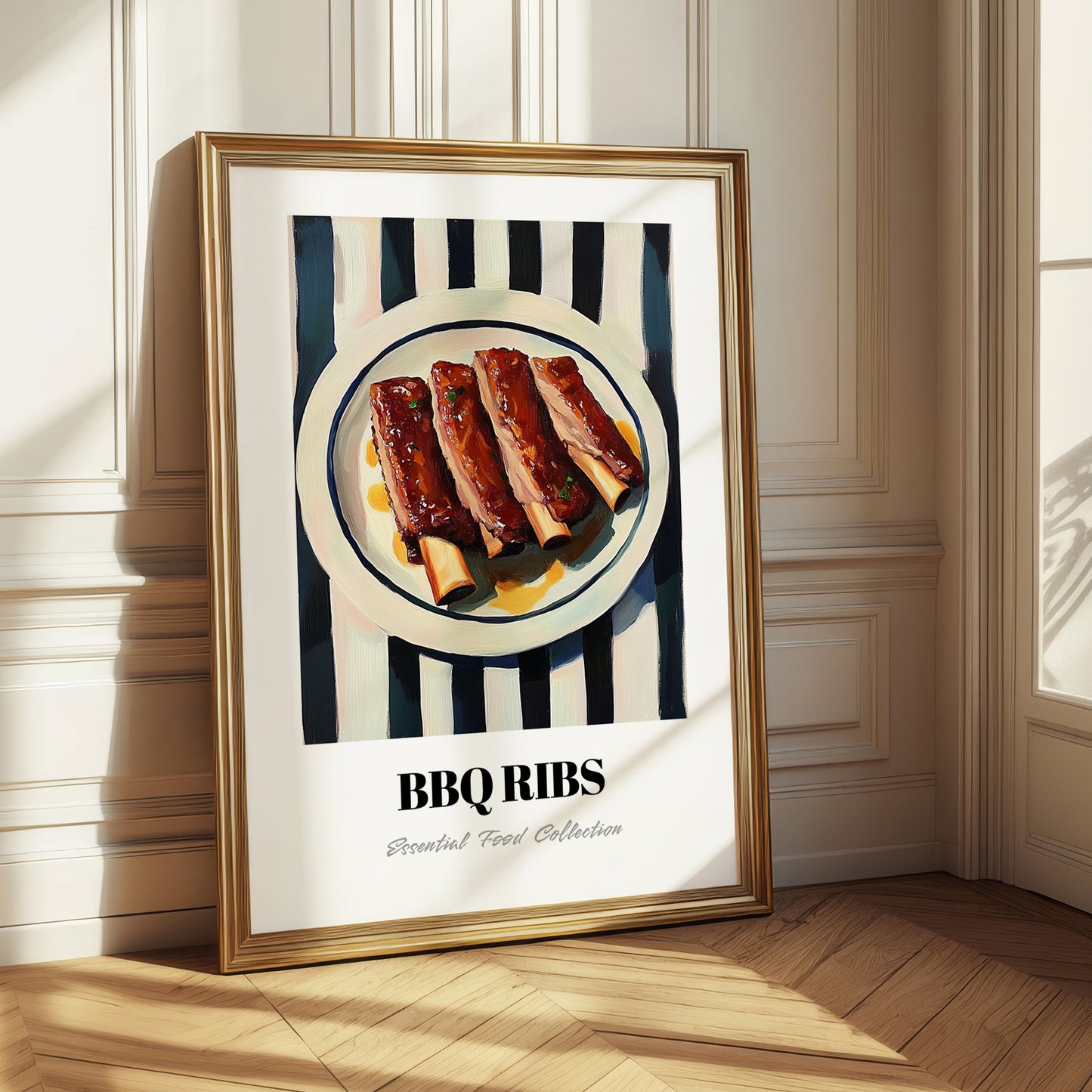 BBQ Ribs – on Striped Tablecloth, American Bbq Still Life 