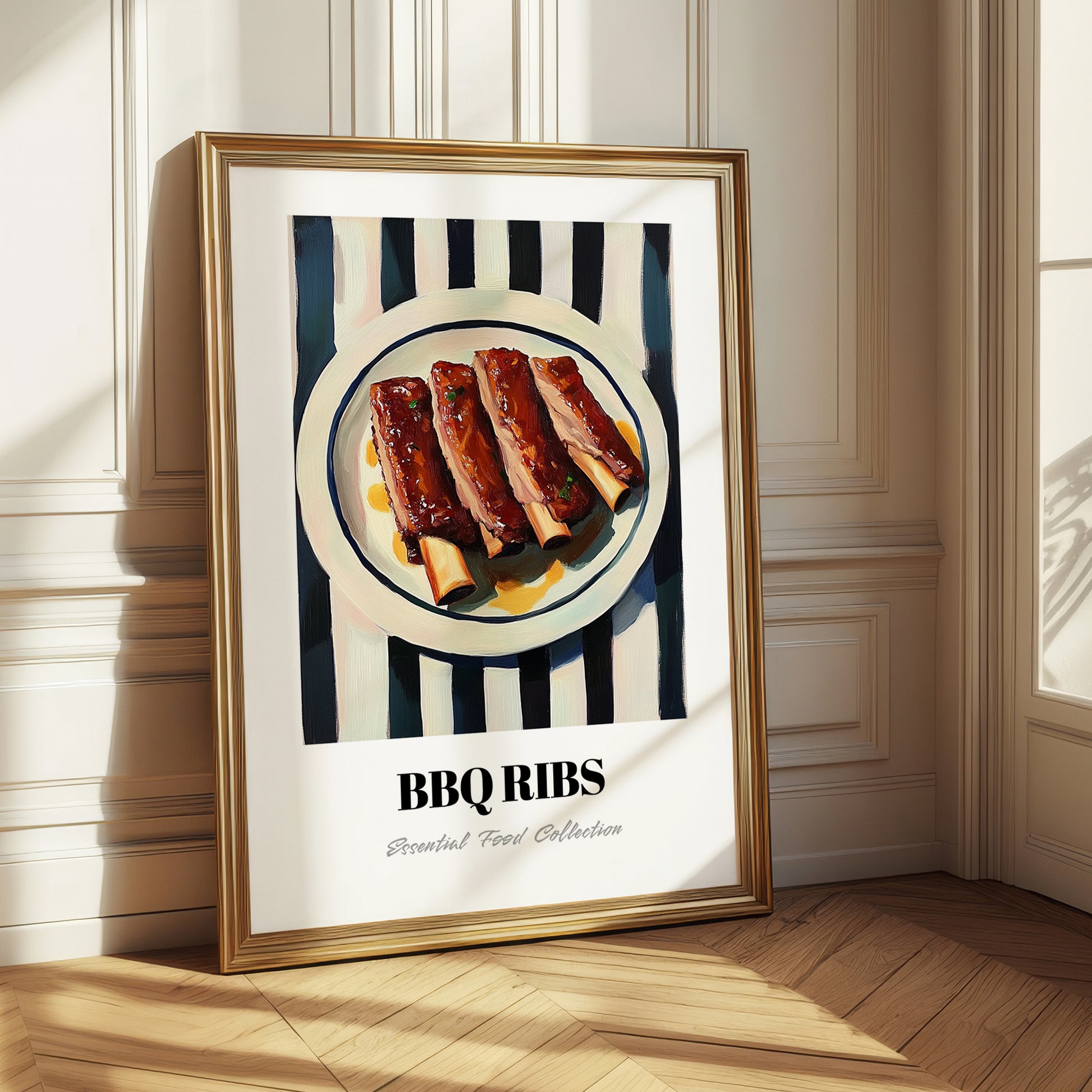 BBQ Ribs – on Striped Tablecloth, American Bbq Still Life 