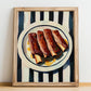 BBQ Ribs – on Striped Tablecloth, American Bbq Still Life, no-text version framed in wood