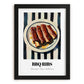 BBQ Ribs – on Striped Tablecloth, American Bbq Still Life, in sleek black frame