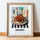 BBQ Ribs – White village Outdoor Café Scene, American Bbq Painting, in wooden frame leaning on the floor