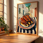 BBQ Ribs – White village Outdoor Café Scene, American Bbq Painting, clean layout with no caption