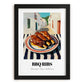 BBQ Ribs – White village Outdoor Café Scene, American Bbq Painting, in sleek black frame
