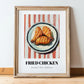 Fried Chicken – on Striped Tablecloth, American Food Still Life, in wooden frame leaning on the floor