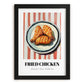 Fried Chicken – on Striped Tablecloth, American Food Still Life, in sleek black frame