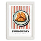 Fried Chicken – on Striped Tablecloth, American Food Still Life, placed in minimal white frame