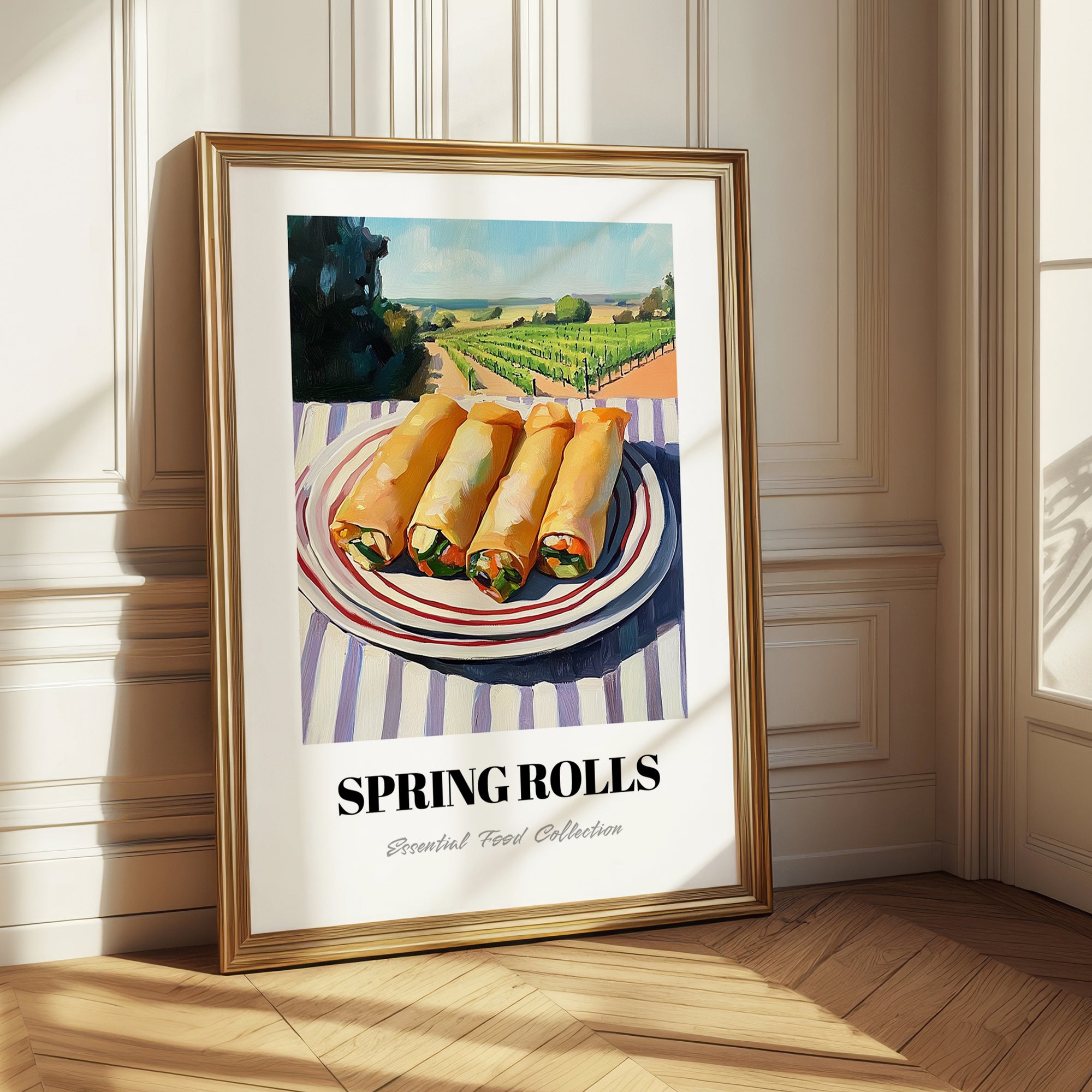Spring Rolls – Hilltop Table Scene, Chinese Food Painting