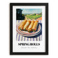 Spring Rolls – Hilltop Table Scene, Chinese Food Painting, in sleek black frame