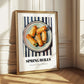 Spring Rolls – on Striped Tablecloth, Chinese Food Wall Decor