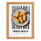 Spring Rolls – on Striped Tablecloth, Chinese Food Wall Decor, set in oak frame