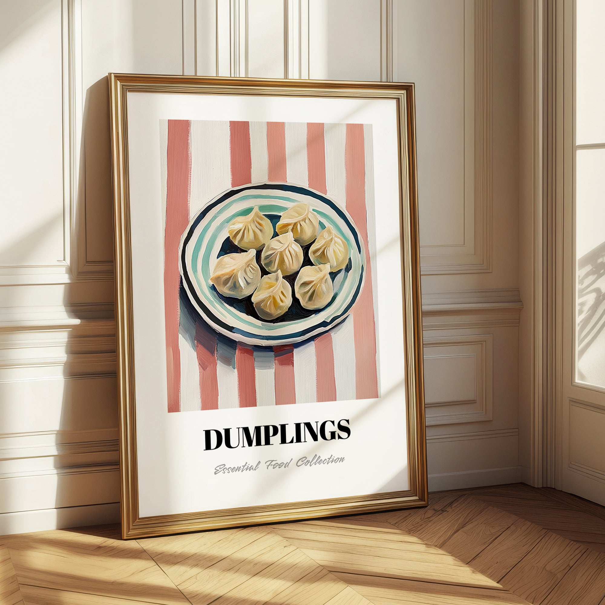 Dumplings – on Striped Tablecloth, Chinese Food Poster