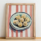 Dumplings – on Striped Tablecloth, Chinese Food Poster, no-text version framed in wood