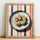 Gyoza – on Striped Tablecloth, Japanese Food Wall Art, no-text version framed in wood