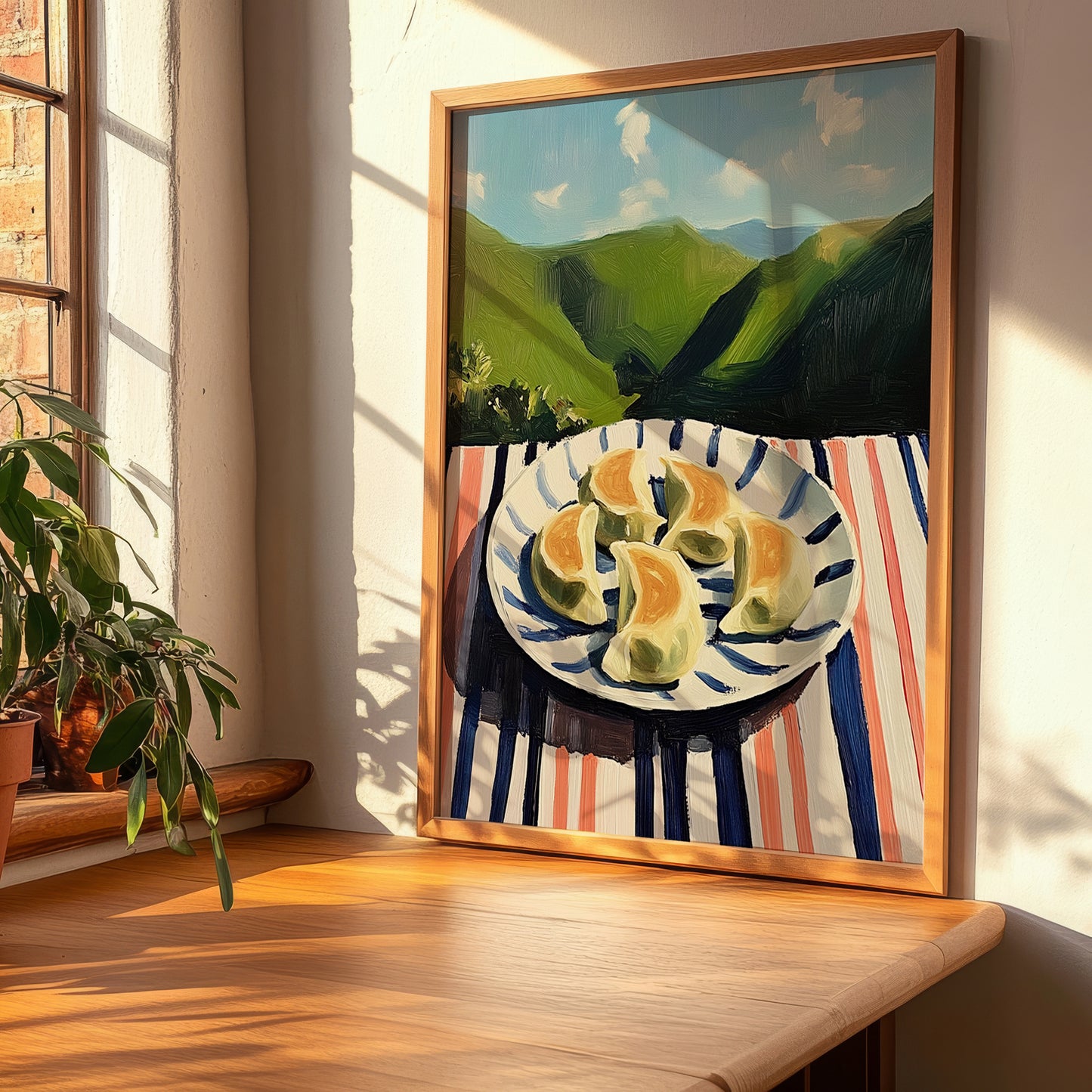 Gyoza – Hilltop Café Scene, Japanese Food Wall Decor, clean layout with no caption