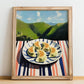 Gyoza – Hilltop Café Scene, Japanese Food Wall Decor, no-text version framed in wood