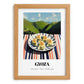 Gyoza – Hilltop Café Scene, Japanese Food Wall Decor, set in oak frame