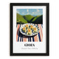 Gyoza – Hilltop Café Scene, Japanese Food Wall Decor, in sleek black frame