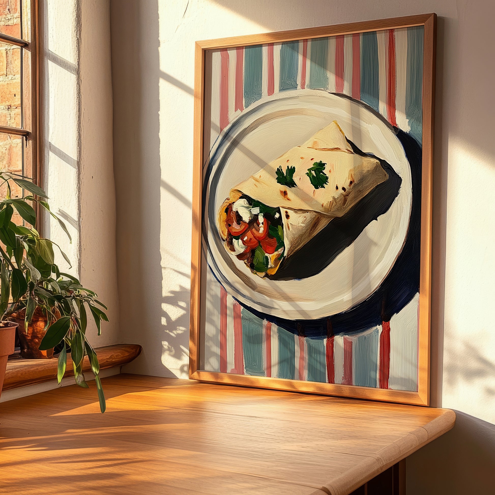 Shawarma – on Striped Tablecloth, Middle Food Print, clean layout with no caption