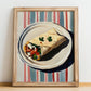 Shawarma – on Striped Tablecloth, Middle Food Print, no-text version framed in wood