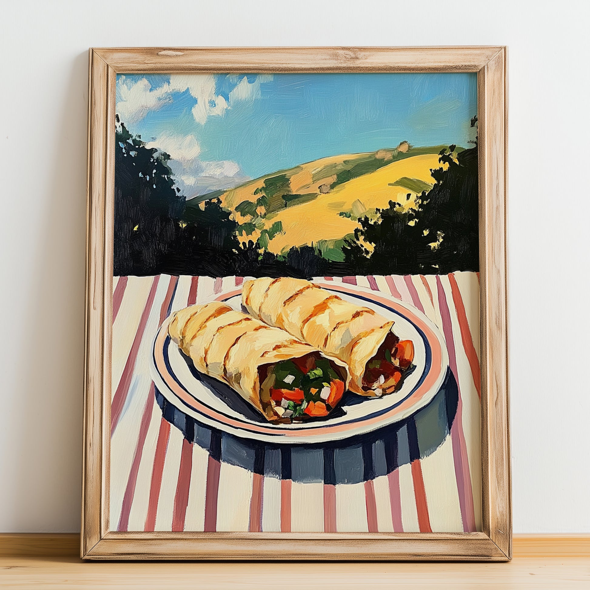 Shawarma – Hilltop Café Scene, Middle Food Wall Art, no-text version framed in wood
