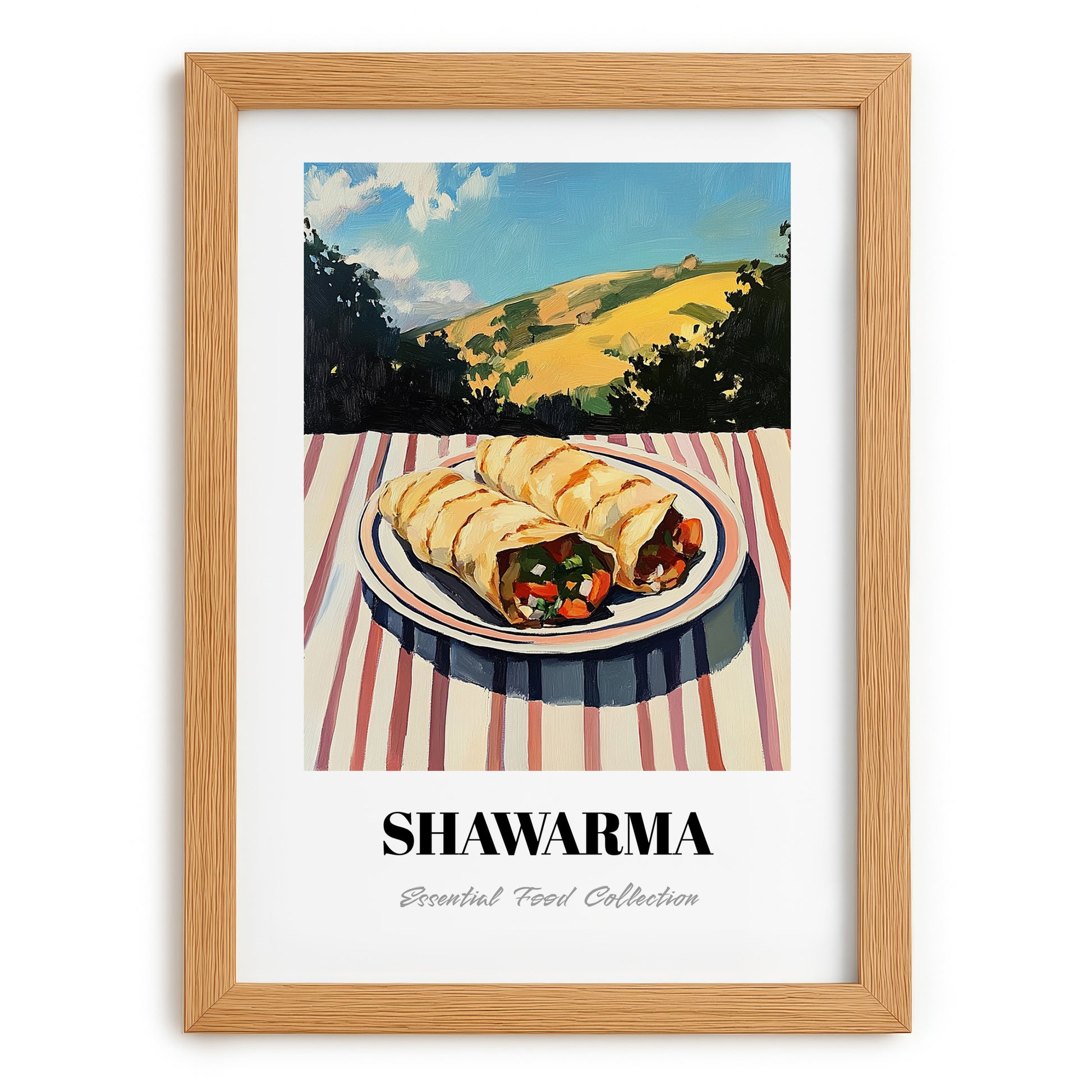 Shawarma – Hilltop Café Scene, Middle Food Wall Art, set in oak frame