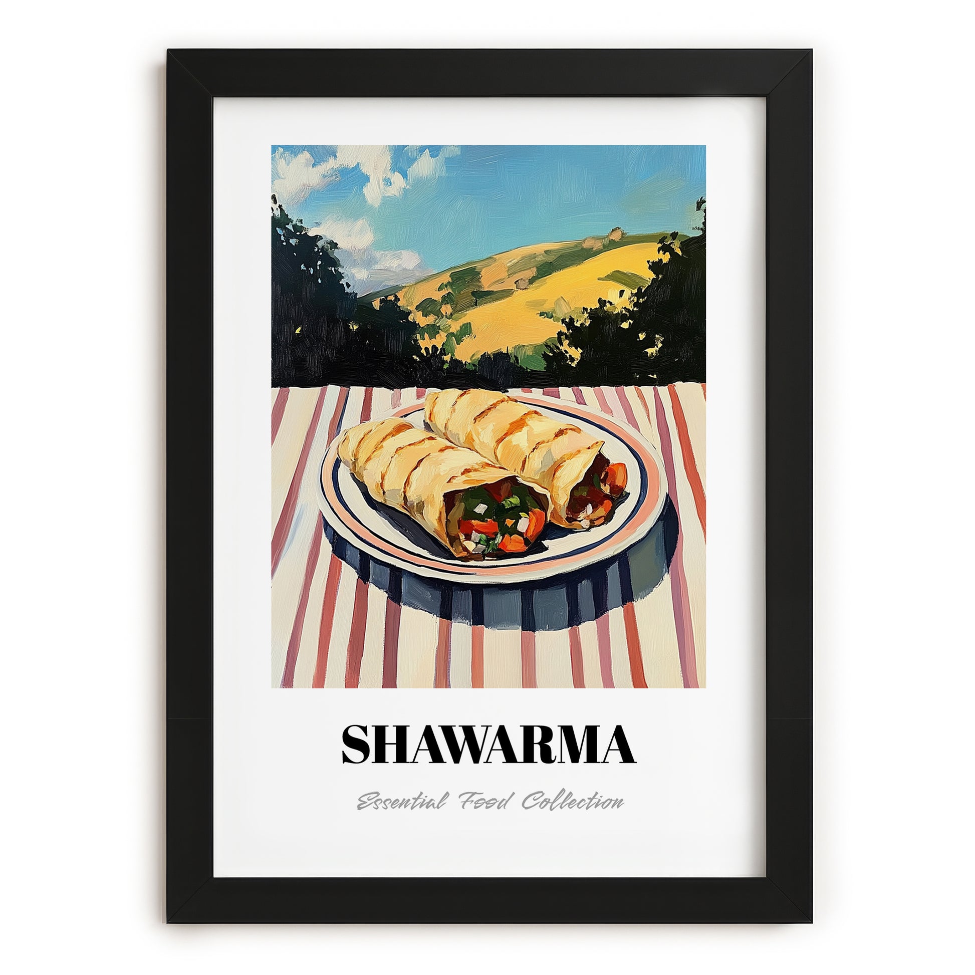 Shawarma – Hilltop Café Scene, Middle Food Wall Art, in sleek black frame