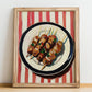 Kebab – on Striped Tablecloth, Turkish Food Painting, no-text version framed in wood