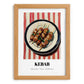 Kebab – on Striped Tablecloth, Turkish Food Painting, set in oak frame
