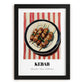 Kebab – on Striped Tablecloth, Turkish Food Painting, in sleek black frame