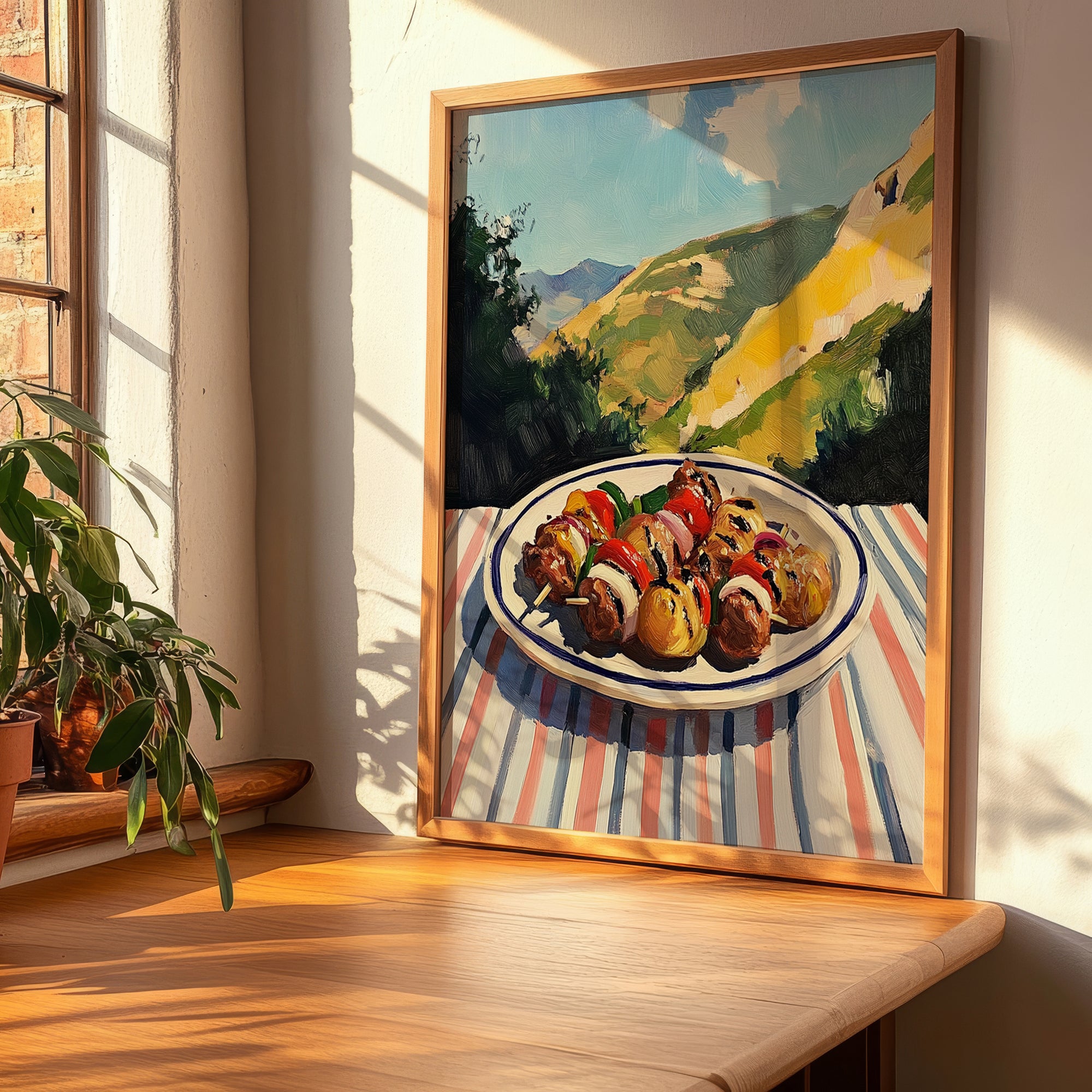 Kebab – Hilltop Table Scene, Turkish Food Poster, clean layout with no caption