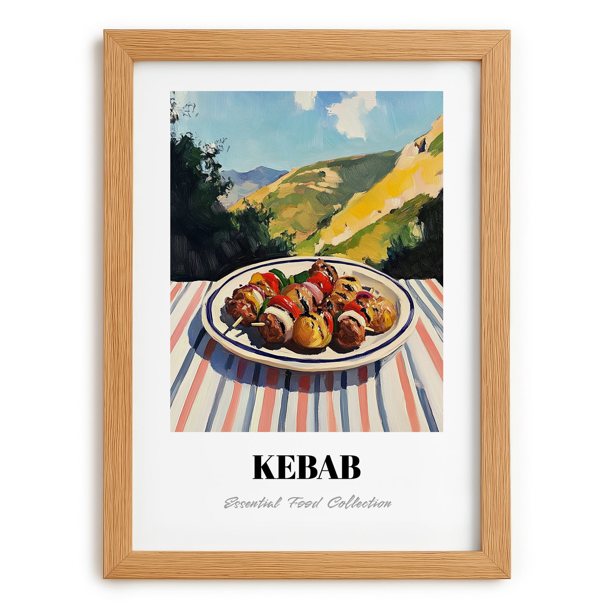 Kebab – Hilltop Table Scene, Turkish Food Poster, set in oak frame