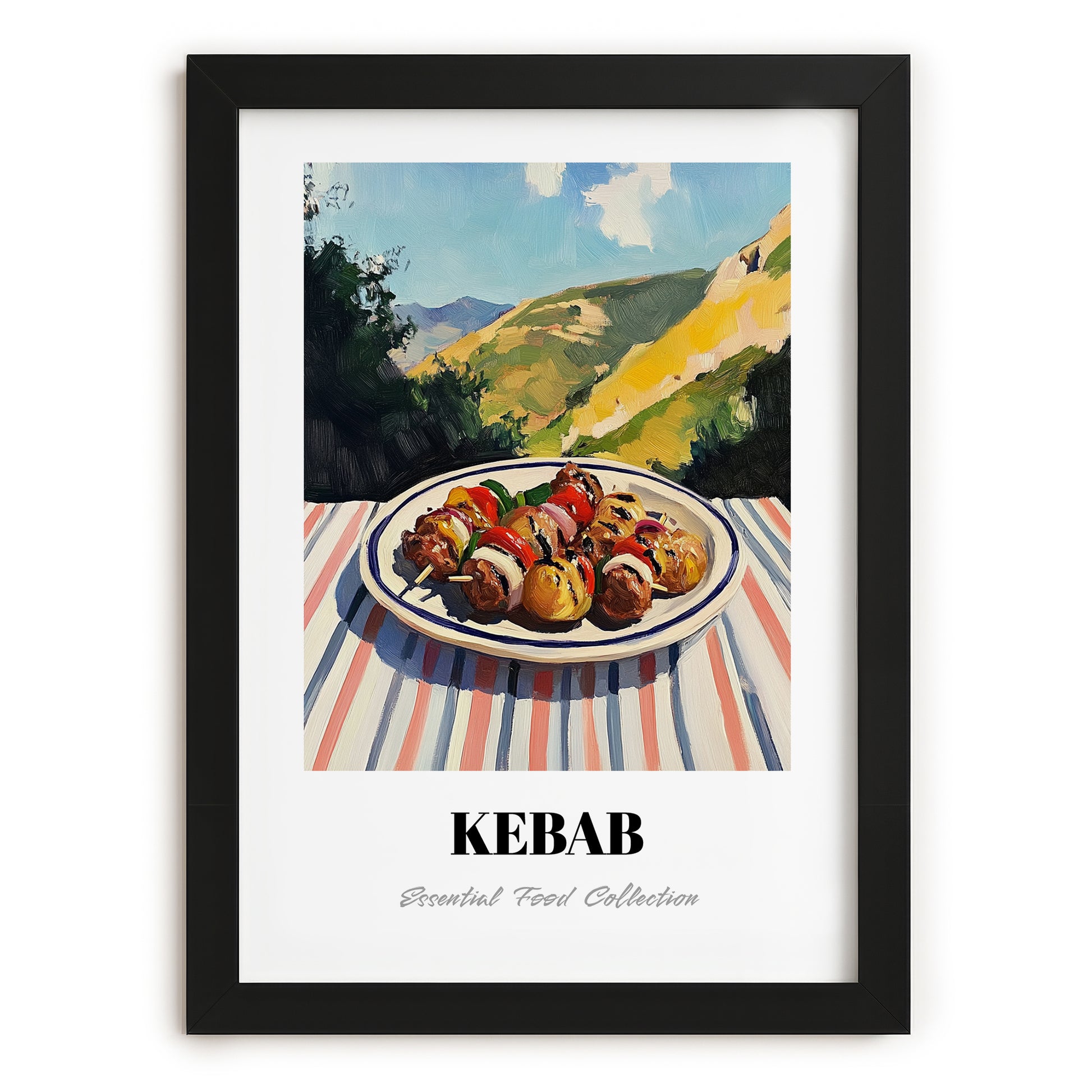 Kebab – Hilltop Table Scene, Turkish Food Poster, in sleek black frame