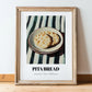 Pita Bread – on Striped Tablecloth, Greek Food Painting, in wooden frame leaning on the floor