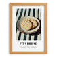 Pita Bread – on Striped Tablecloth, Greek Food Painting, set in oak frame