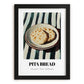 Pita Bread – on Striped Tablecloth, Greek Food Painting, in sleek black frame