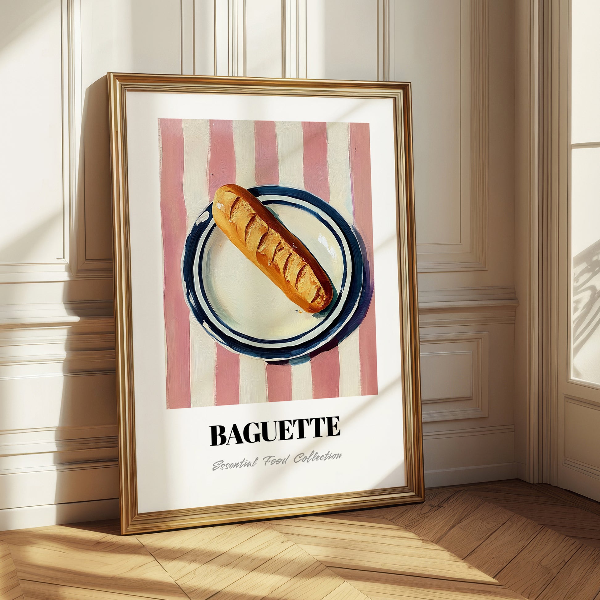 Baguette – on Striped Tablecloth, French Food Print