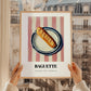 Baguette – on Striped Tablecloth, French Food Print, styled in a charming Paris street view