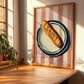 Baguette – on Striped Tablecloth, French Food Print, clean layout with no caption
