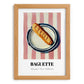 Baguette – on Striped Tablecloth, French Food Print, set in oak frame