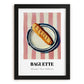 Baguette – on Striped Tablecloth, French Food Print, in sleek black frame
