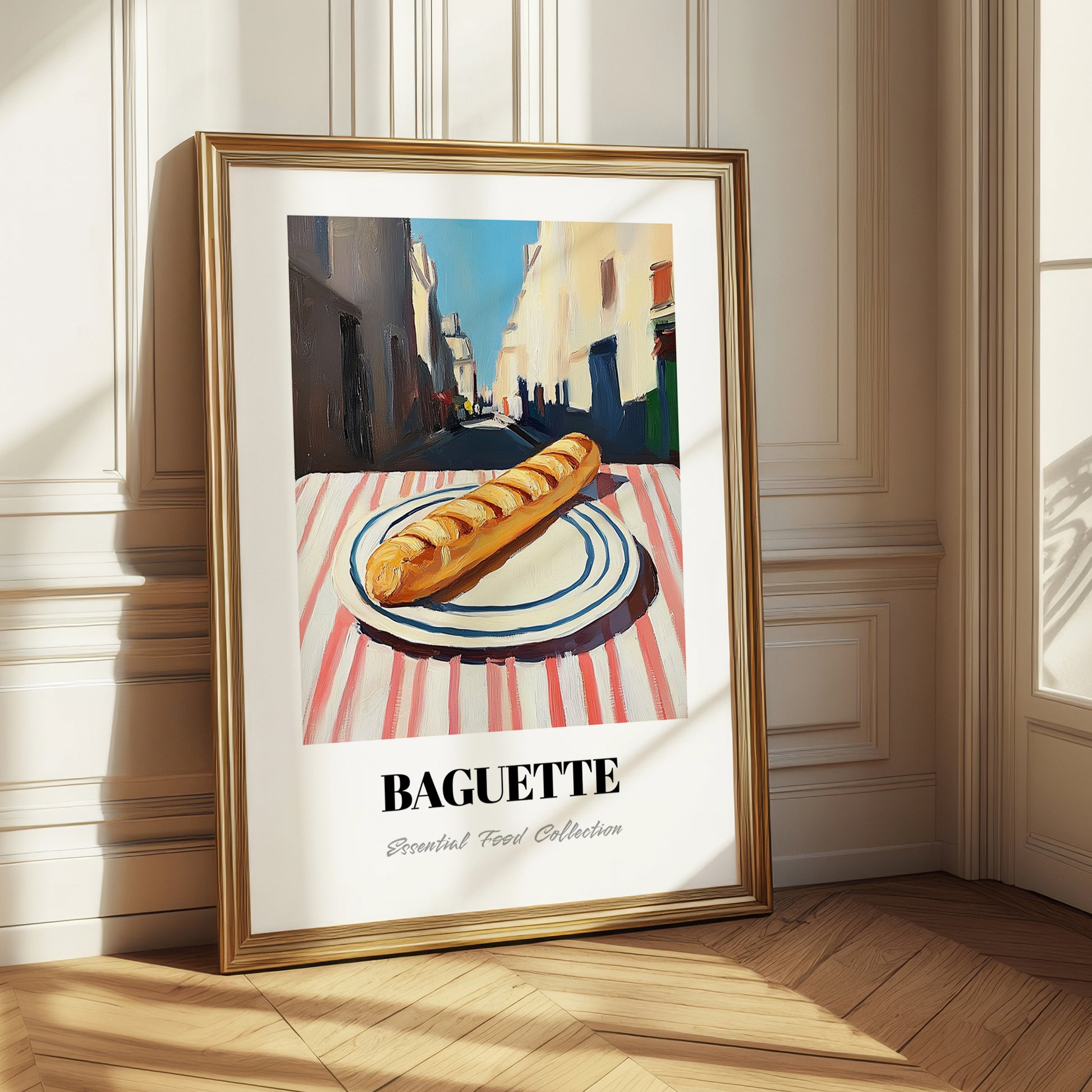 Baguette – White village Outdoor Café Scene, French Food Illustration