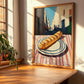 Baguette – White village Outdoor Café Scene, French Food Illustration, clean layout with no caption
