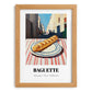 Baguette – White village Outdoor Café Scene, French Food Illustration, set in oak frame