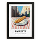 Baguette – White village Outdoor Café Scene, French Food Illustration, in sleek black frame