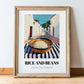 Rice And Beans – White village Outdoor Café Scene, Latin Food Illustration, in wooden frame leaning on the floor