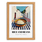 Rice And Beans – White village Outdoor Café Scene, Latin Food Illustration, set in oak frame