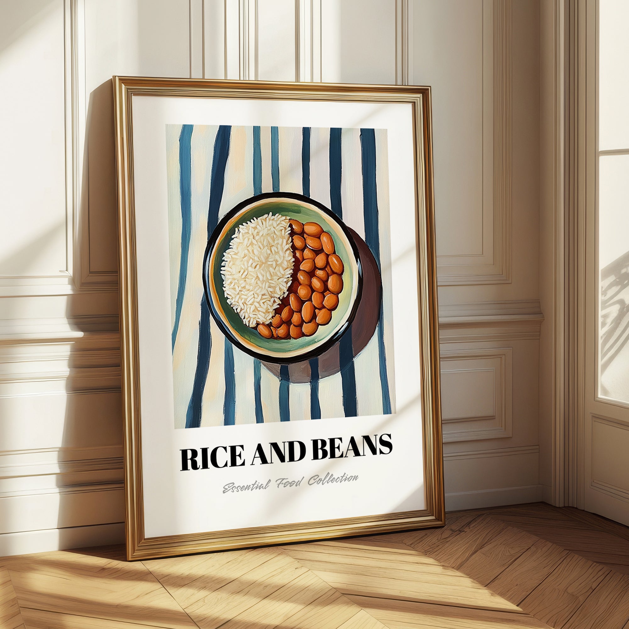 Rice And Beans – on Striped Tablecloth, Latin Food Wall Art